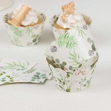 Caissettes à cupcakes en papier blanc à motif eucalyptus, 25 pièces