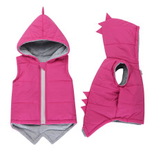 Gilet in pile per bambini con stampa di dinosauri, blu, con cappuccio e cerniera.