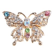Broche de mariposa con diamantes de imitación, color oro, 1 pieza