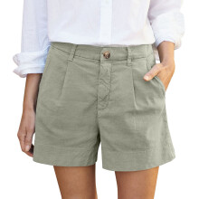 Calça chino feminina Difdany verde claro de cintura alta e pernas largas