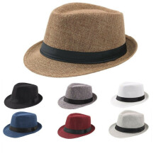 Slaměný klobouk Fedora pro muže a ženy s krátkou krempou v létě