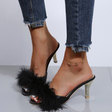 Sandalias de tacón alto de felpa de color liso para mujer, talla grande.