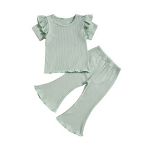 Conjunto de verão para meninas, blusa lisa e calça verde, tamanhos 12 meses a 5 anos.