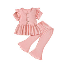 Girls Summer Short Sleeve Top and Pants Set Red 12M-5T