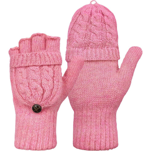 Luvas de inverno sem dedos em lã com aba dobrável (1 par)