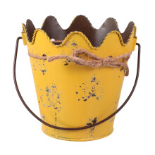 Pot de fleurs décoratif à bord ondulé, jaune, 13 x 13 x 8,5 cm