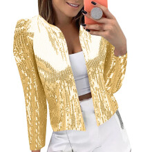 Paillettenblazer für Damen, langärmelig, kurz geschnitten