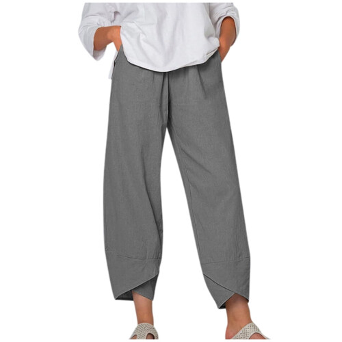 Calça feminina de algodão para trabalho, cintura alta e perna reta.