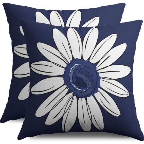 Μαξιλαροθήκες Daisy Navy White Floral 16x16 Σετ των 2