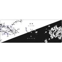 Alfombrilla de ratón con diseño de flores de cerezo, color blanco y negro, 80x30cm.