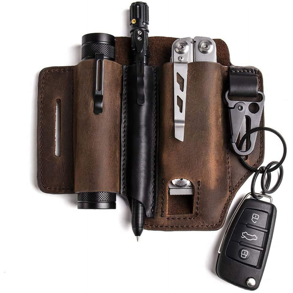 Leather Edc Multitool Sheath With Pen Holder And Key Fob 972899390435