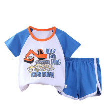 Sommeroutfit für Kleinkinder, blaues bedrucktes Kurzarmtop und