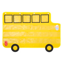 Bus-shaped pocket chart for alphabet learning, 26 clear