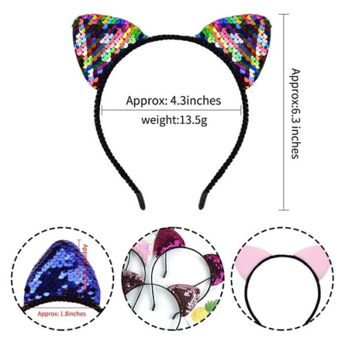 Cat Ears Hairbands Reversible Shiny Sequin 2 pcs 2