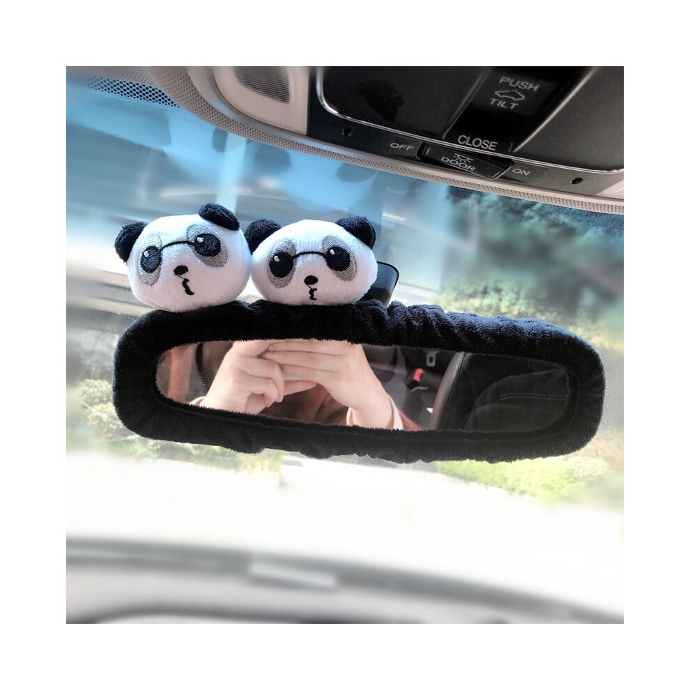 Cartoon Panda Rearview Mirror Cover Stretchy Plush 1Pc 9558633529616