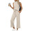 Women's Summer Two-Piece Set Beige Mock Neck Top and 1