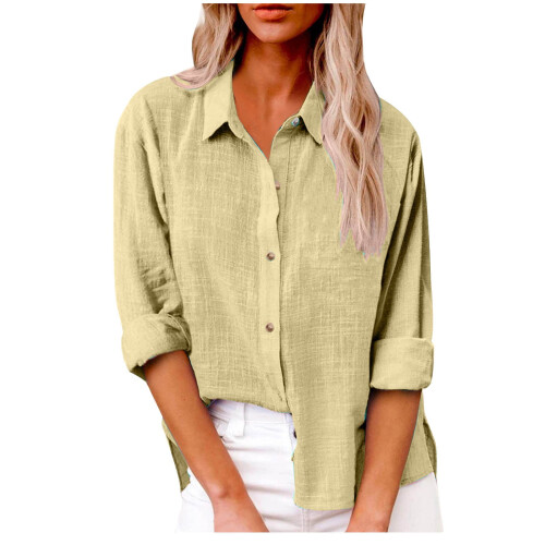 Women's Solid Button-Down Long Sleeve Dress Shirt Khaki XL 1
