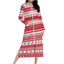 Weihnachtsnachtkleid für Damen mit Elch- und Schneeflockenmuster, lang