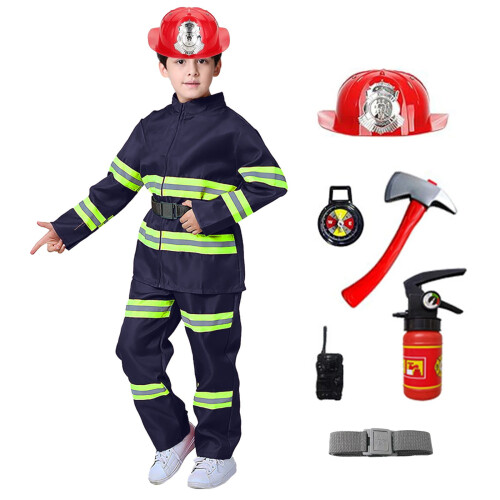 Déguisement de pompier bleu pour garçon (3 pièces) 1