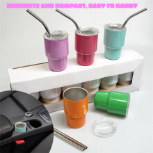Tumbler Shot Glass with Straw Sublimation Double Layer Metal Cute Shot Glasses Set 3oz with Lids