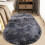 Fluffig grå, lurvig sovrumsmatta oval 86x112 cm 6