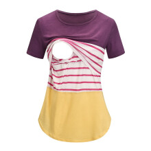 T-shirt premaman da donna a maniche corte, colore viola a blocchi.