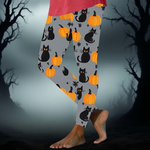 Γυναικείο παντελόνι γιόγκα με στάμπα Halloween, μαλακό και ελαστικό