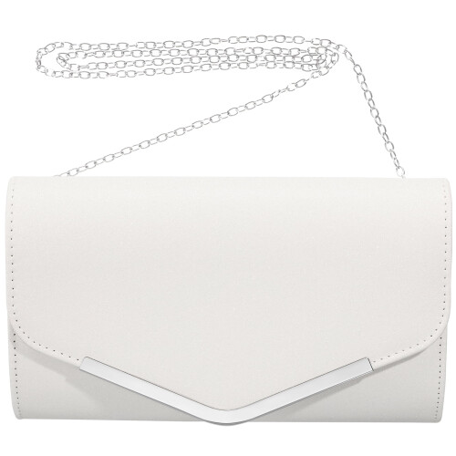 Λευκή βραδινή γυναικεία τσάντα clutch με λουράκι αλυσίδας 1