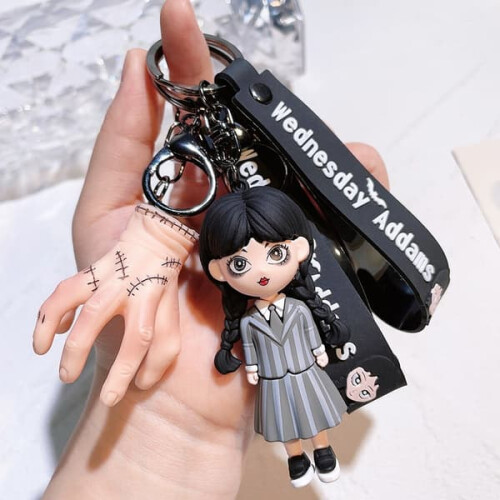 Wednesday Adams Μπρελόκ Κούκλα Τρόμου Κατοικίδιο Μαριονέτα Χειρός Μπρελόκ Αξεσουάρ 1