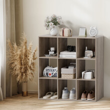 Bibliothèque en bois à 3 niveaux et 9 cubes, marron