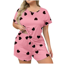 Női Plus Size Kétrészes Pizsama Szett Szívecske Mintával