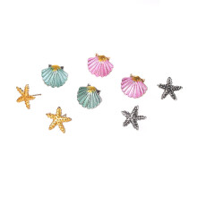 Boho-Ohrstecker mit Seestern- und Muschelmotiven, 4er-Set