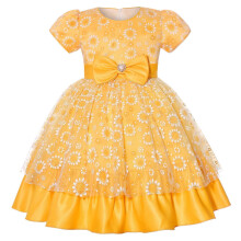 Abendkleid für Kleinkinder Mädchen mit Blumenmuster, gelber Tüll, Rüschen