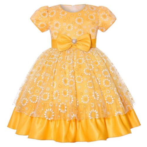Mädchen-Abendkleid mit Blumenmuster, Schleife und Tüllrüschen