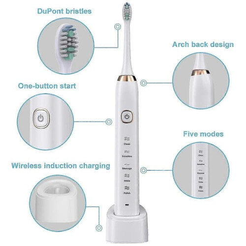 Sarmocare S100IPX7 Αδιάβροχη Φορητή Ηλεκτρική Οδοντόβουρτσα Sonic με 8 Κεφαλές 2