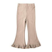 Mädchen-Baumwollhose mit ausgestelltem Bein und Rüschensaum, beige, 7-8 Jahre