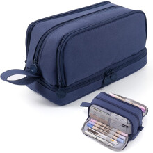 Estuche para lápices rosa de 4 compartimentos con cremallera y asa.