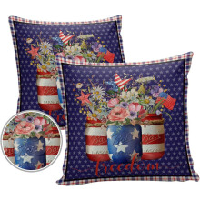 Waterproof Throw Pillow Covers Blue-Red Plaid Set of2