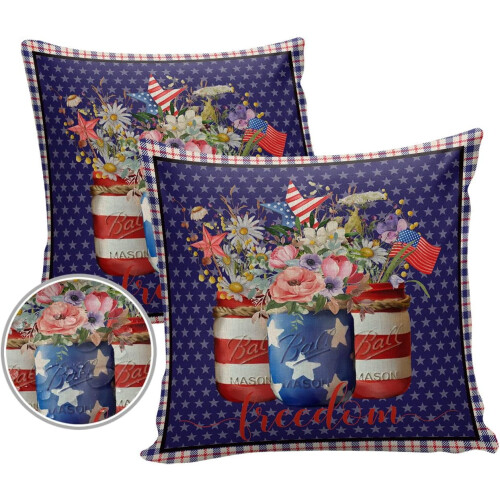 Waterproof Throw Pillow Covers Blue-Red Plaid Set of2