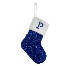 Weihnachtsstrumpf mit Familieninitialen, blau, aus Wolle, gestrickt, 1 Stück