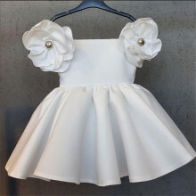 Rochie de prințesă cu flori din bumbac pentru fete, albă, 1-2 ani