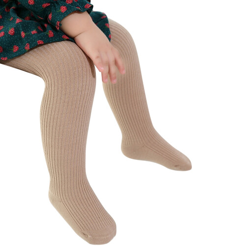 Stickade babyleggings i bomull, kaki, 0-3 månader