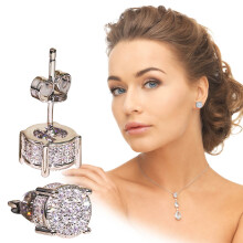 Damen-Ohrstecker mit synthetischen Diamanten, 18 Karat Weißgold