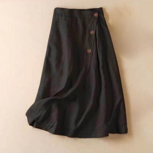 Dame A-formet bomuldshalvnederdel, sort, XL