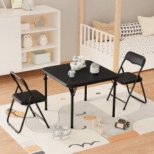Kids Folding Table and Chairs Set with PU Cushion, 3-Piece,