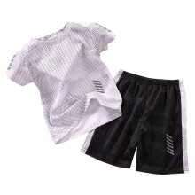 Set sport pentru copii cu uscare rapidă, maiou și pantaloni scurți din plasă, alb