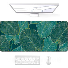 Gaming bureauonderlegger met turquoise tropische bladeren, 31,5 x 11,8 inch