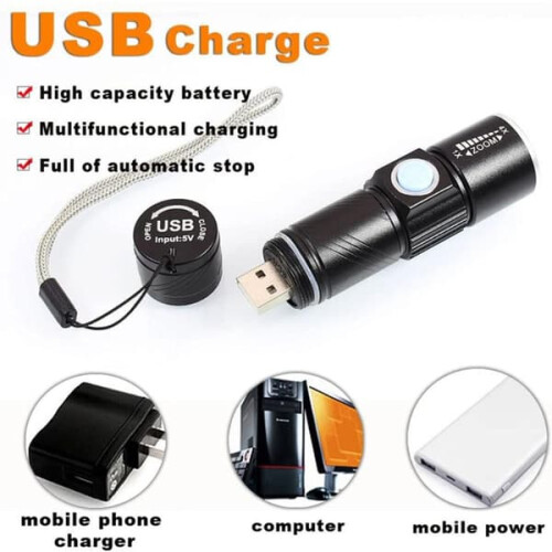 UV Flashlight 395nm USB Rechargeable Black 1
