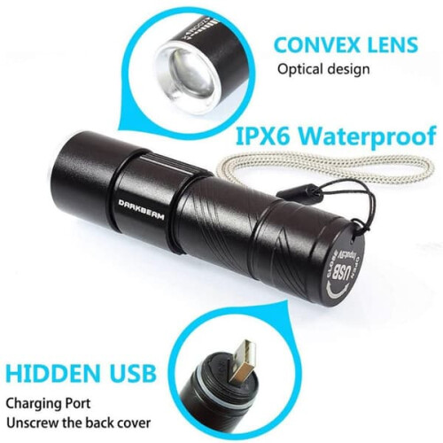 UV Flashlight 395nm USB Rechargeable Black 2