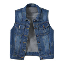 Dame ermeløs crop-vest i vasket denim, blå XXXL